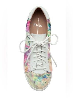 Lines Paolo White Leather Sneaker with Pastel Multicolor Print